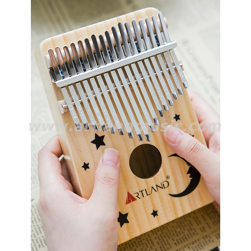 Pianoforte a pollice Kalimba in pino con disegno naturale a 17 tasti (ATKM-1704) Luna