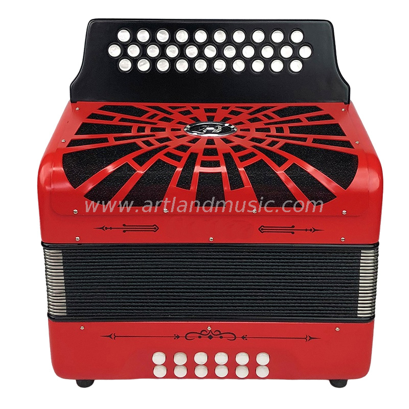 Fisarmonica diatonica a 31 tasti e 12 bassi, rossa e gialla (BAT3112F)