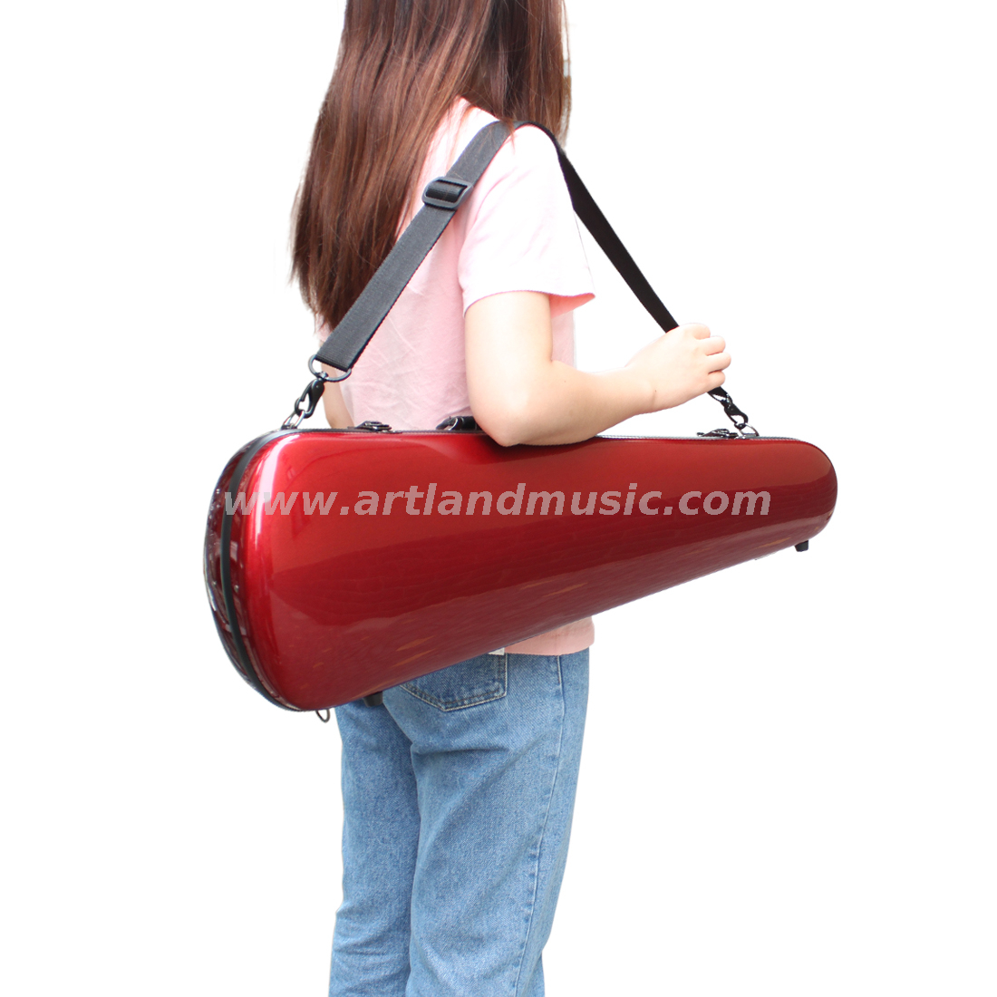 Custodia per violino in fibra di vetro a forma di triangolo (SVC302F) rossa