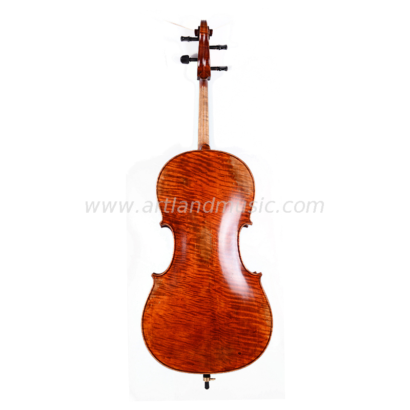 Violoncello fatto a mano con vernice anticata e bella fiamma (ACA500)
