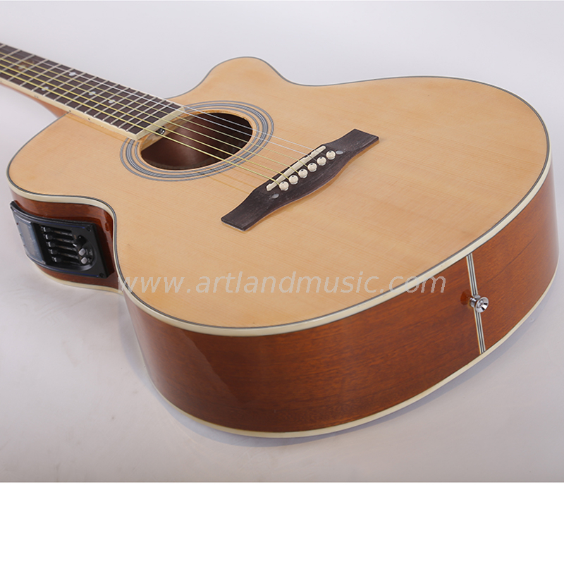 Chitarra acustica a corpo sottile da 40' realizzata a mano su misura, naturale