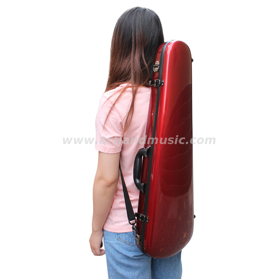 Custodia per violino in fibra di vetro a forma di triangolo (SVC302F) rossa