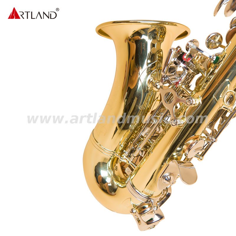 Sassofono soprano curvo laccato oro inciso a mano con chiave in nichel ASS3506D