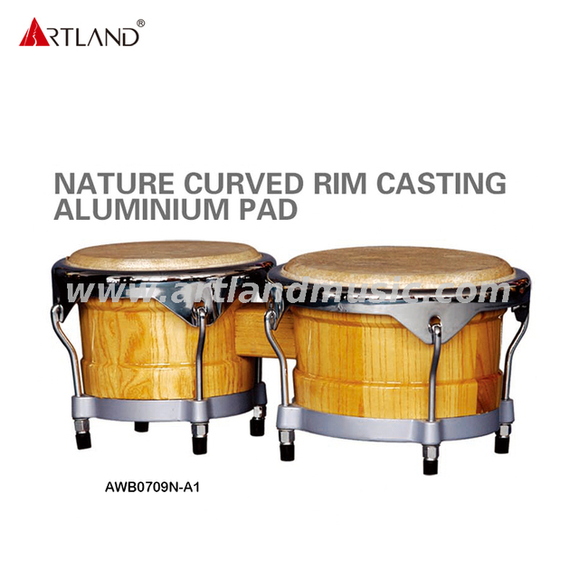 Tamburo per bongo con base in alluminio pressofuso con anello elasticizzato concavo galvanico di colore naturale (AWB0709N-A1)