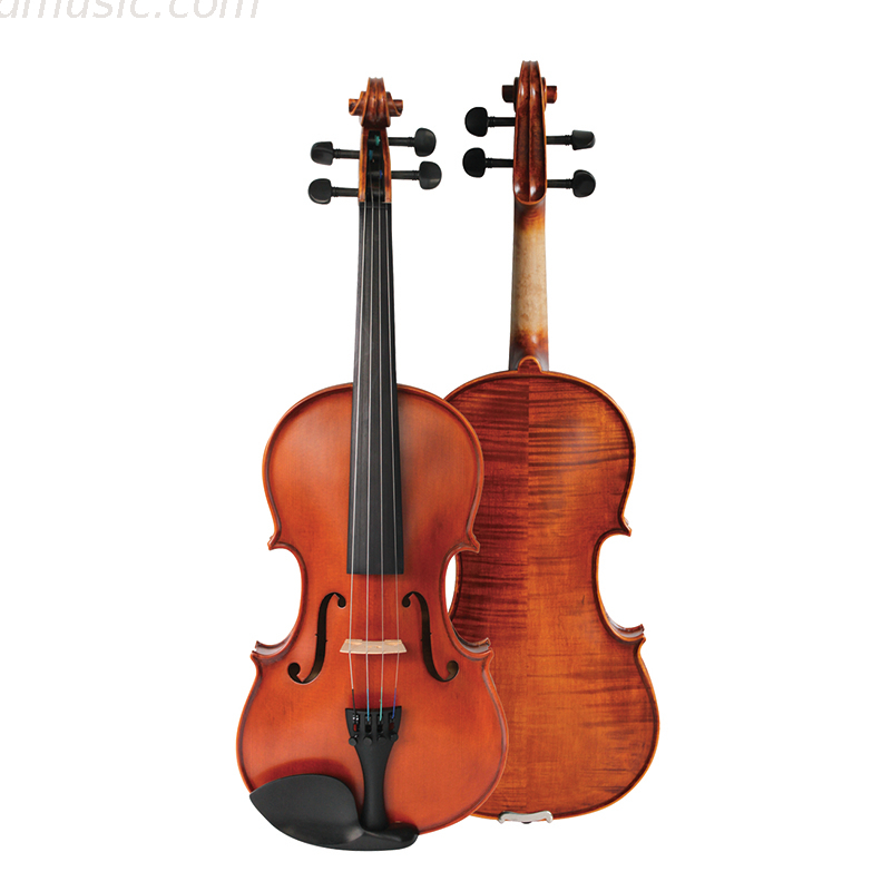 Violino Fiammato con Custodia Oblunga e Archetto a Rana in Ebano