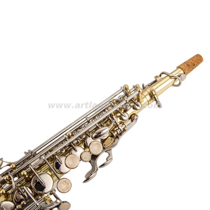 Chiave in nichel laccato oro per sassofono soprano, con manico dritto e curvo (ASS5505GN)