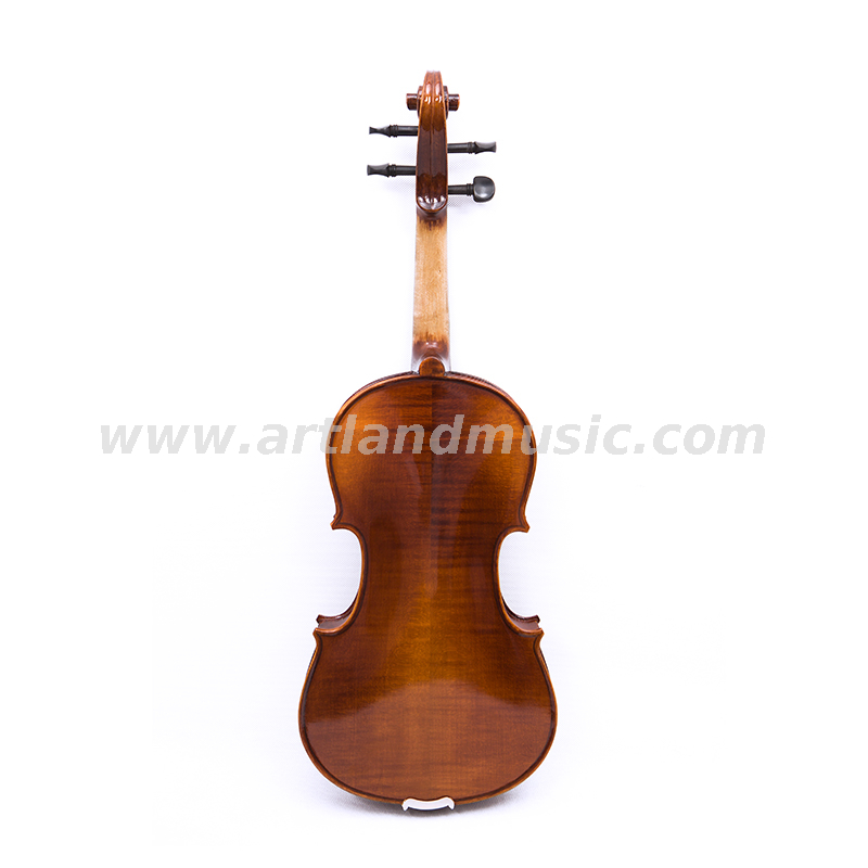 Violino da studente in abete rosso massiccio fiammato fatto a mano con custodia oblunga, archetto per violino e colofonia (MV130)
