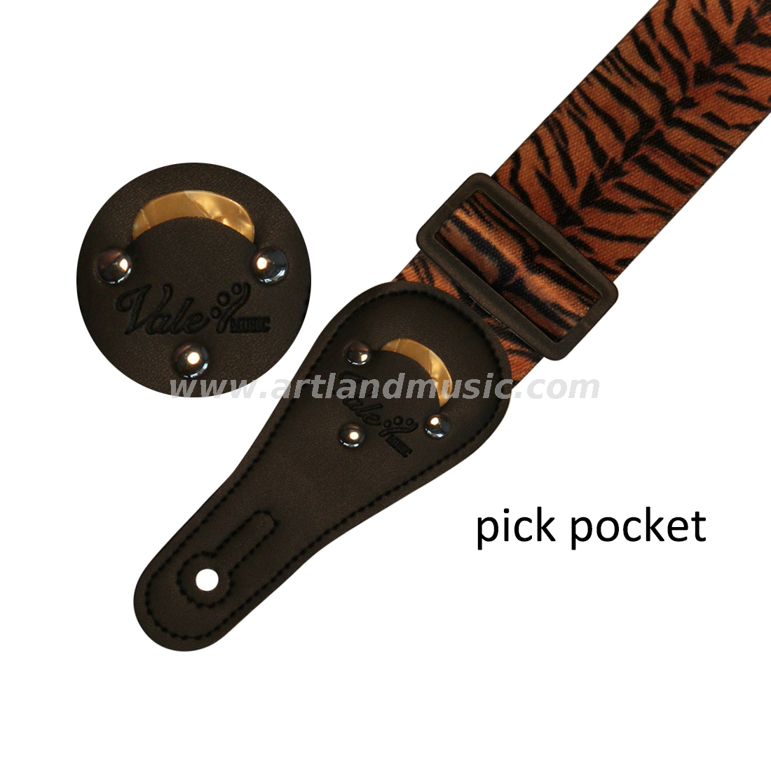 Tracolla per chitarra in pelle di tigre con tasca portaoggetti (GST01)