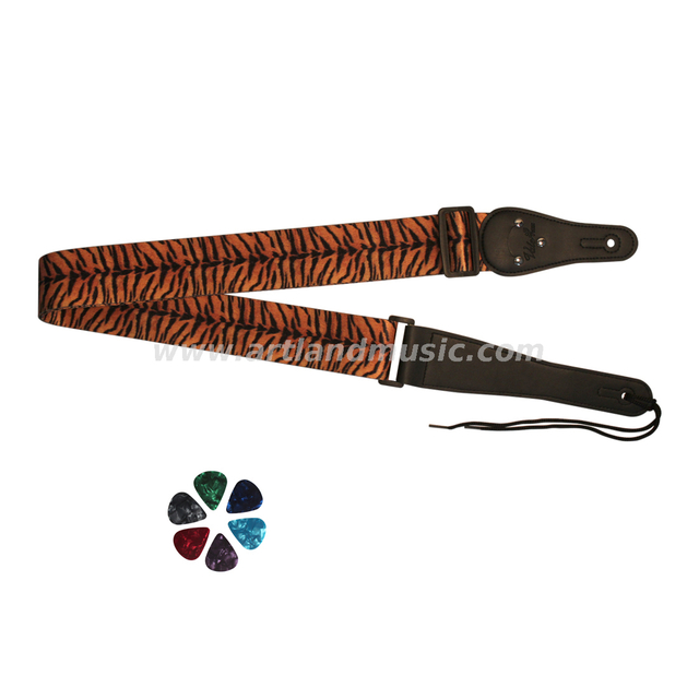 Tracolla per chitarra in pelle di tigre con tasca portaoggetti (GST01)