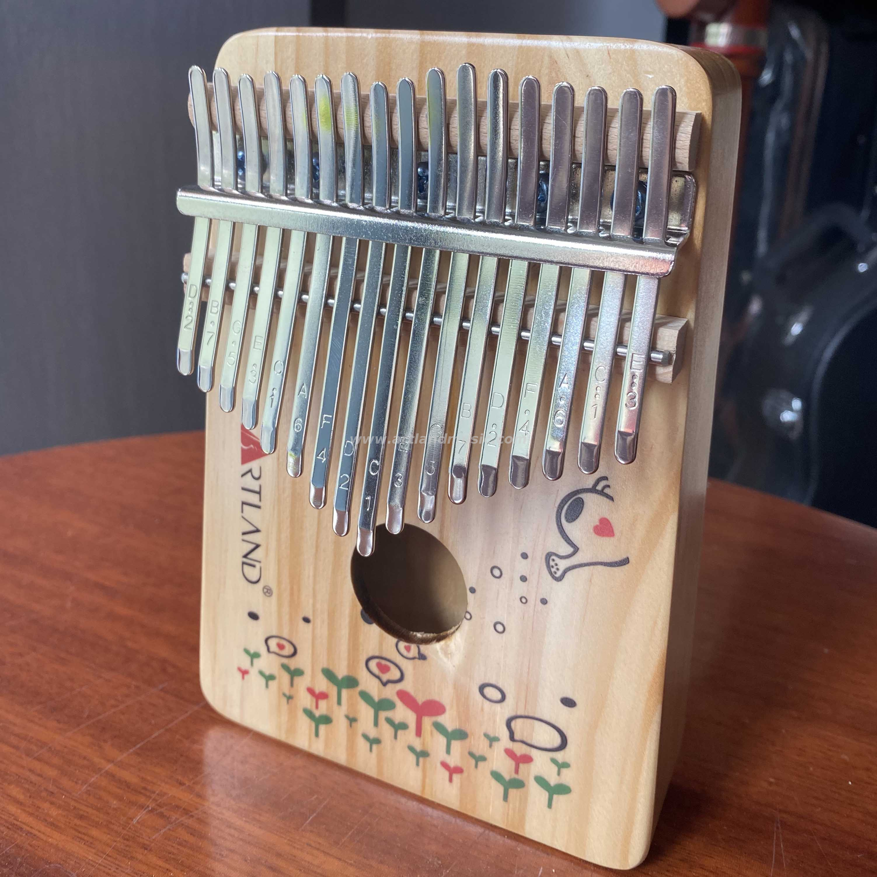 Pianoforte a pollice Kalimba in pino con disegno naturale a 17 tasti (ATKM-1704) Luna