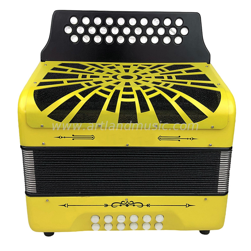 Fisarmonica diatonica a 31 tasti e 12 bassi, rossa e gialla (BAT3112F)