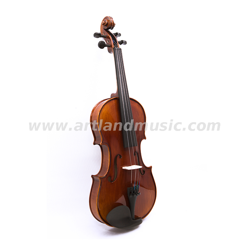 Violino da studente in abete rosso massiccio fiammato fatto a mano con custodia oblunga, archetto per violino e colofonia (MV130)