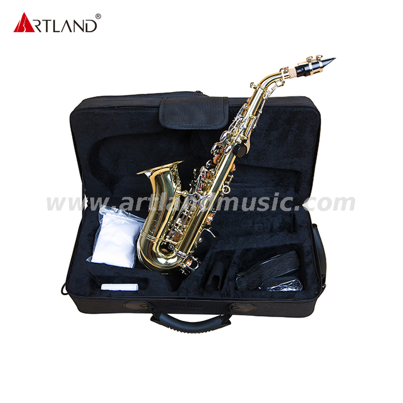 Sassofono soprano curvo laccato oro inciso a mano con chiave in nichel ASS3506D