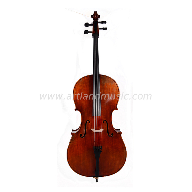 Violoncello fatto a mano con vernice anticata e bella fiamma (ACA500)