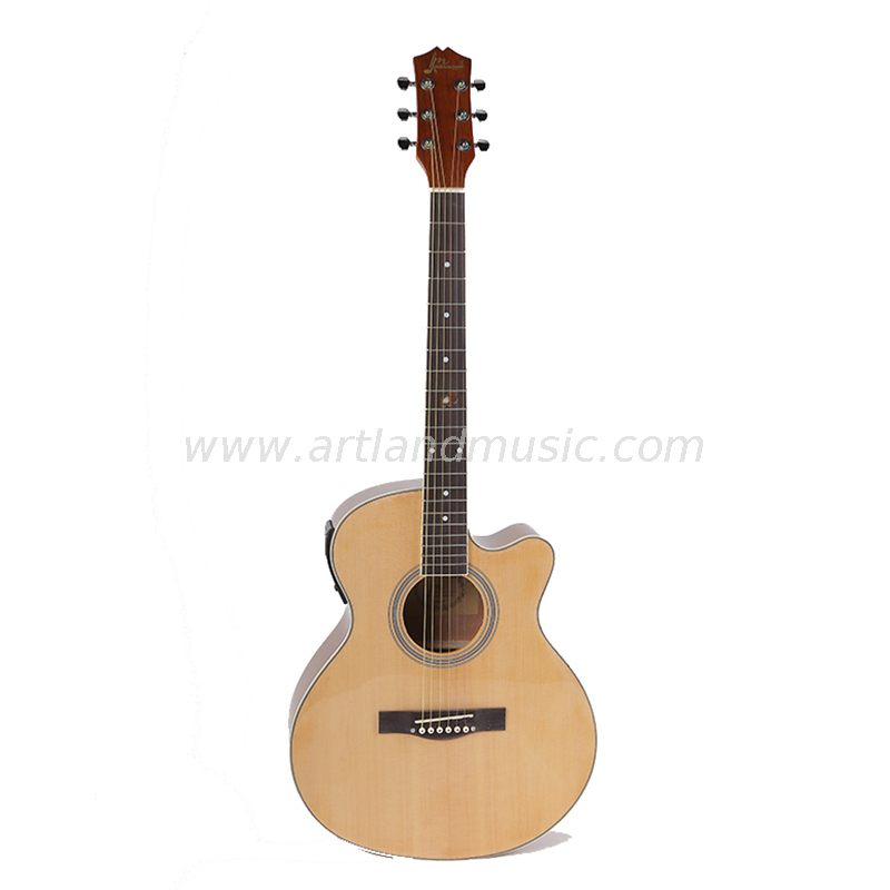 Chitarra acustica a corpo sottile da 40' realizzata a mano su misura, naturale