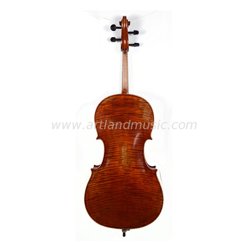 Violoncello fatto a mano con vernice anticata e bella fiamma (ACA500)