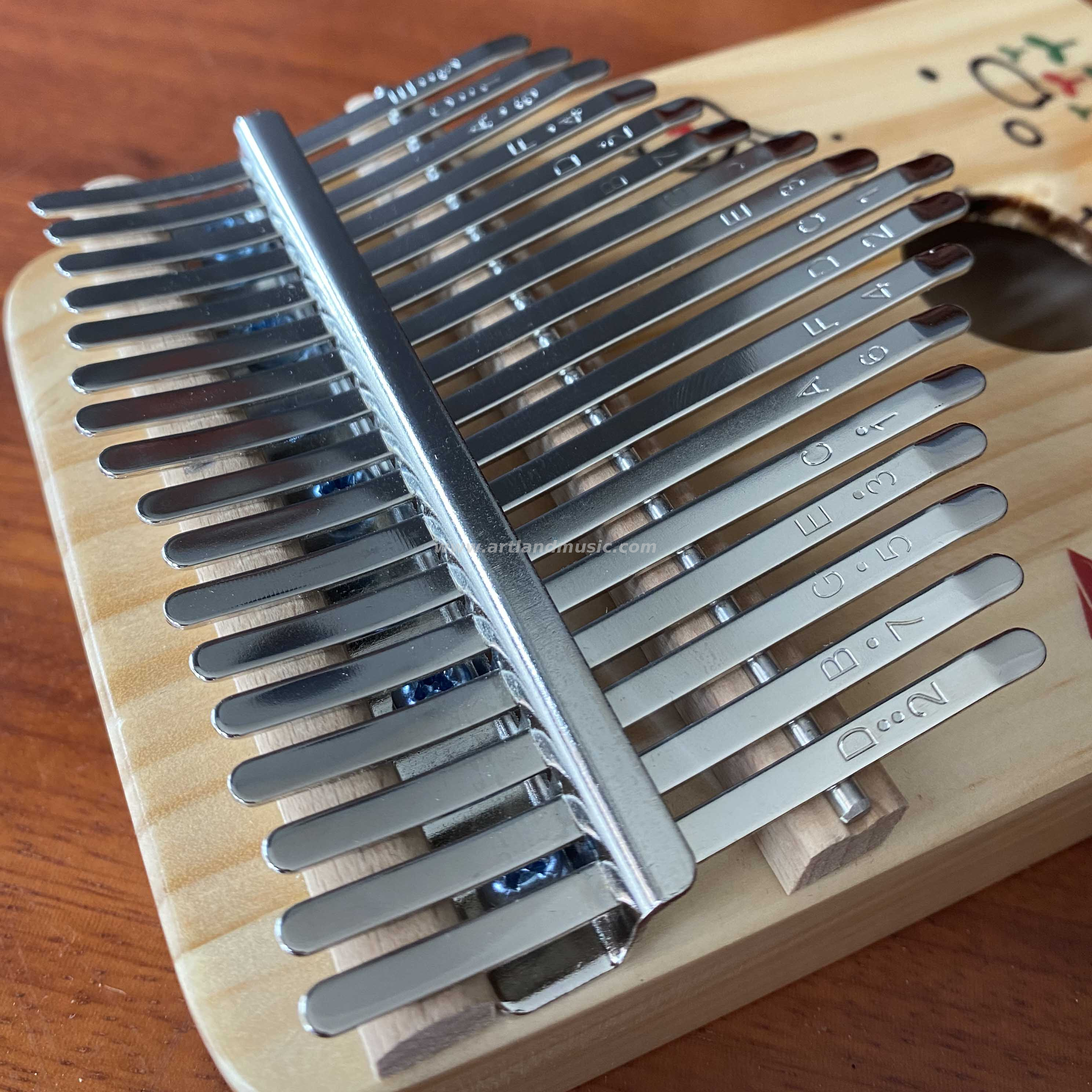 Pianoforte a pollice Kalimba in pino con disegno naturale a 17 tasti (ATKM-1704) Luna