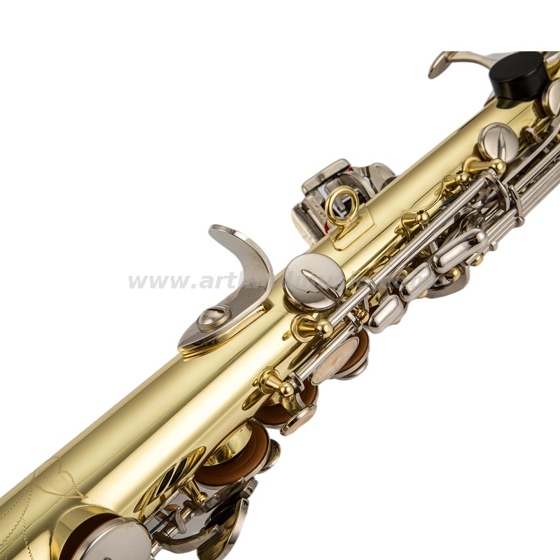 Chiave in nichel laccato oro per sassofono soprano, con manico dritto e curvo (ASS5505GN)