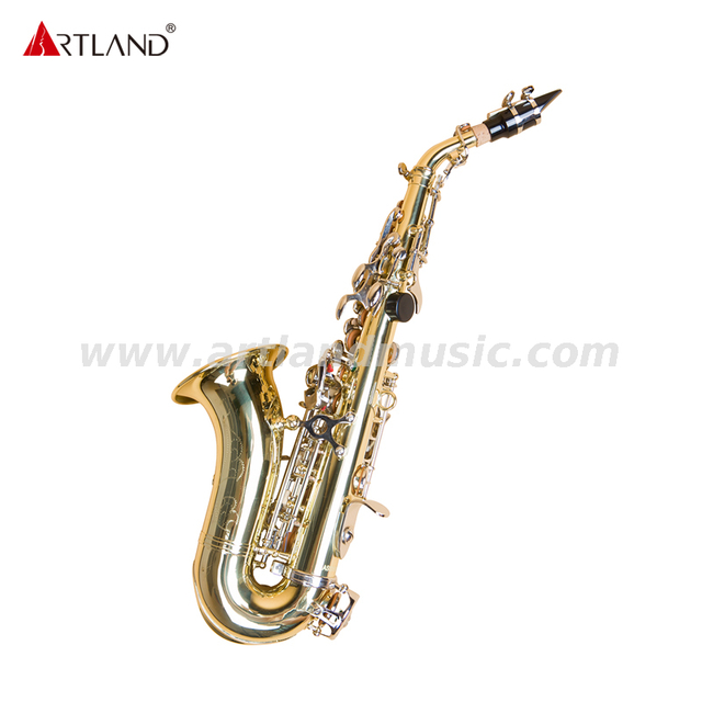 Sassofono soprano curvo laccato oro inciso a mano con chiave in nichel ASS3506D