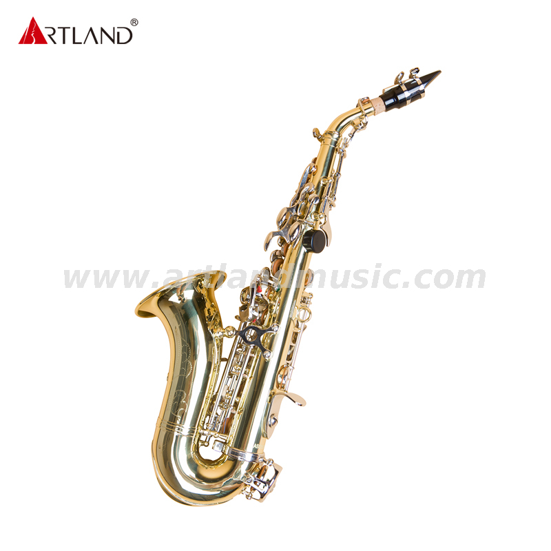 Sassofono soprano curvo laccato oro inciso a mano con chiave in nichel ASS3506D