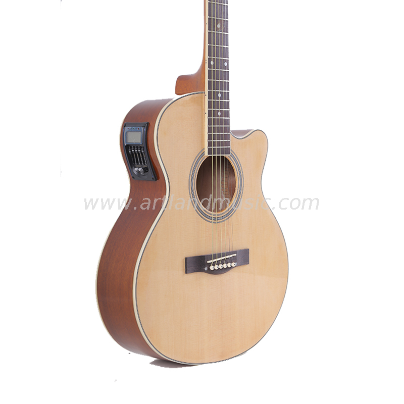 Chitarra acustica a corpo sottile da 40' realizzata a mano su misura, naturale