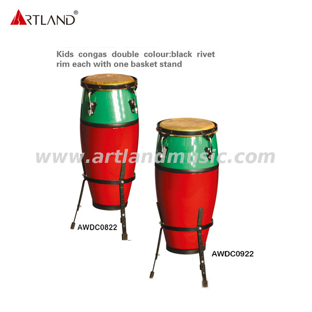 Congas per bambini doppio colore: bordo rivettato nero ciascuno con un supporto per cestino (AWB0822)
