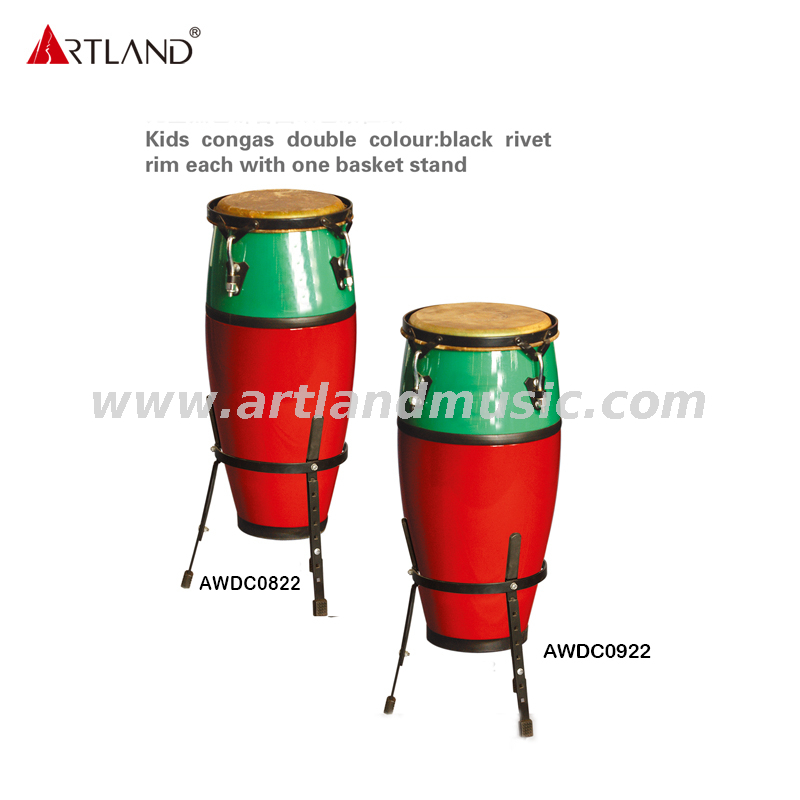 Congas per bambini doppio colore: bordo rivettato nero ciascuno con un supporto per cestino (AWB0822)